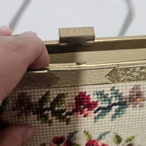 Vintage Floral Needlepoint Handbag Metal Frame Elegant Unique Granny 1960s - Picture 10 of 16